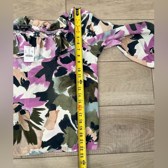 J. CREW MERCANTILE purple & green floral watercolor off the shoulder blouse L - Picture 7 of 11